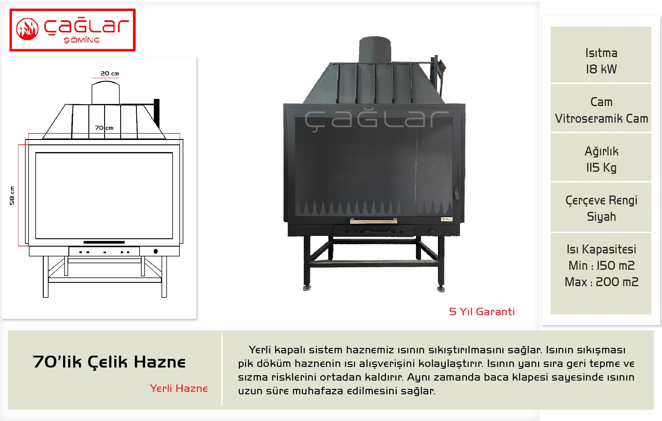 70'lik Kapalı Sistem Çelik Hazne